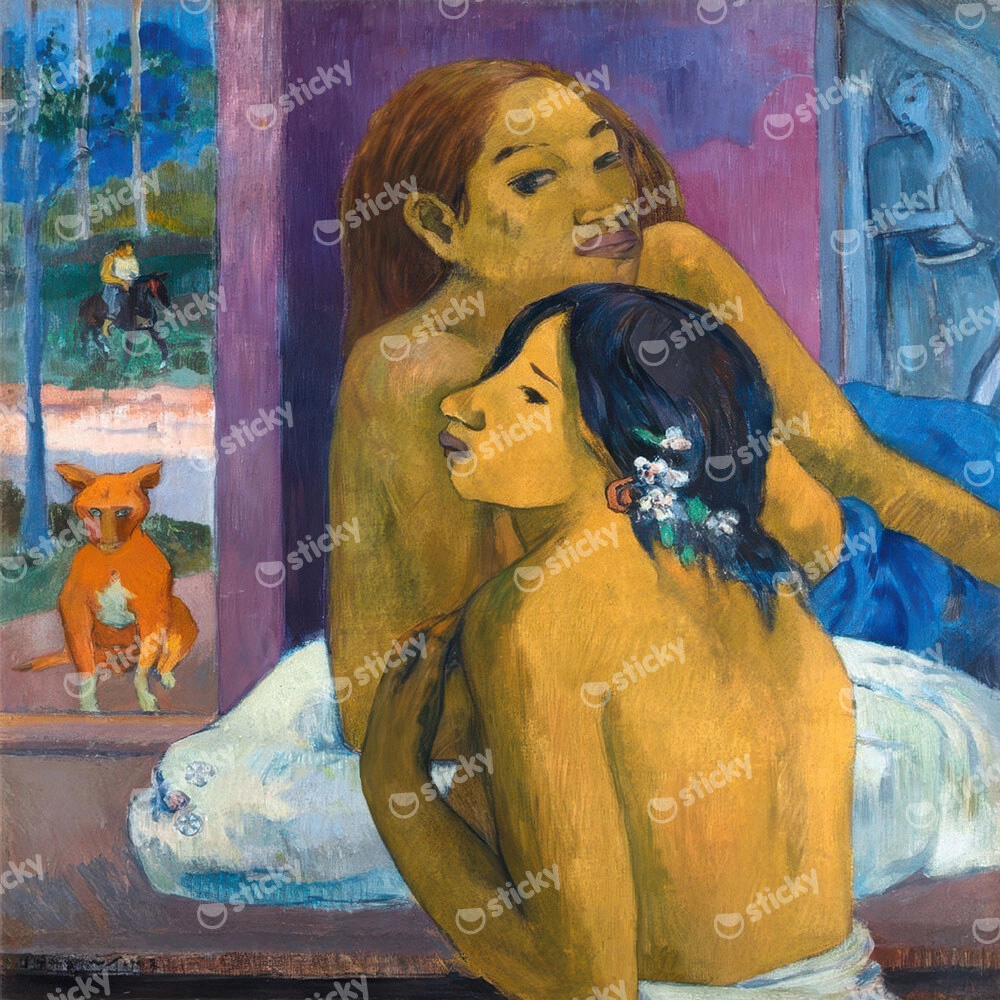 Πίνακας σε καμβά PAUL GAUGUIN - TWO WOMEN WITH FLOWERED HAIR