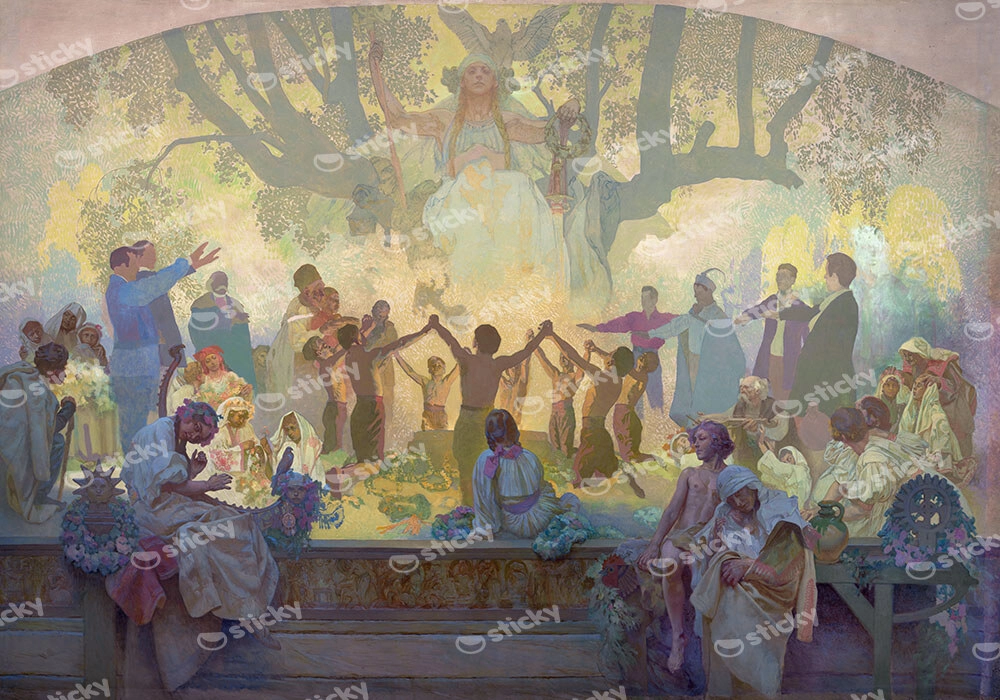Πινακας σε καμβά ALPHONSE MUCHA - THE OATH OF OMLADINA UNDER THE SLAVIC LINDEN TREE