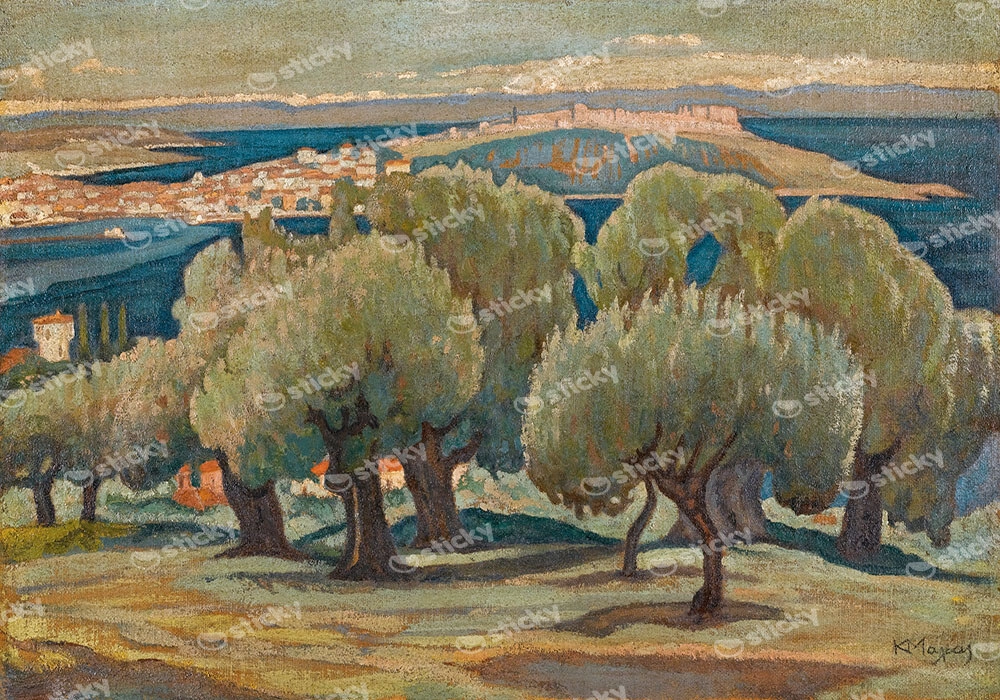 Πινακας σε καμβά ΚΩΝΣΤΑΝΤΙΝΟΣ ΜΑΛΕΑΣ - ΕΛΑΙΟΔΕΝΤΡΑ ΣΤΗ ΜΥΤΙΛΗΝΗ