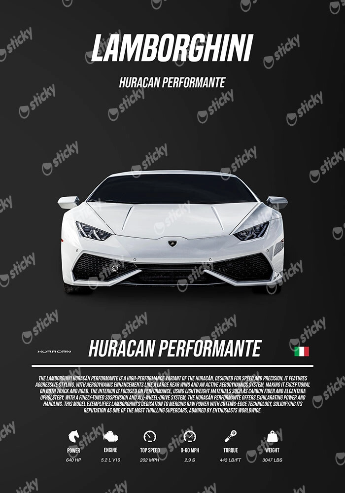 Πόστερ LAMBORGHINI HURRACAN PERFORMANTE WHITE IMPERIAL