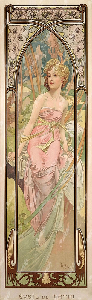 Πίνακας Πανοραμικός σε καμβά ALPHONSE MUCHA - MORNING AWAKENING