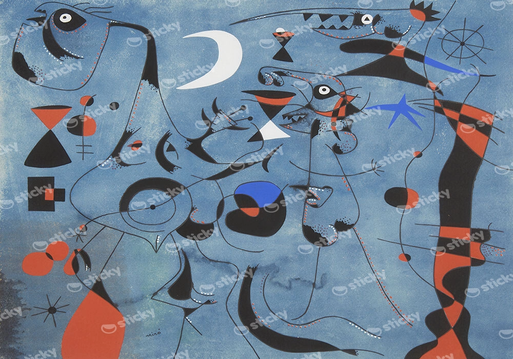 Πινακας σε καμβά JOAN MIRO - PERSONAGE IN THE NIGHT GUIDED BY THE PHOSPHORESCENT TRAILS OF SNAILS