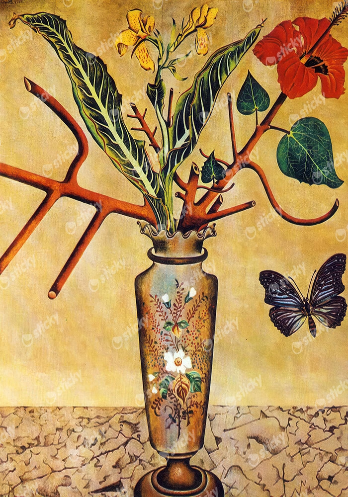 Πινακας σε καμβά JOAN MIRO - FLOWERS AND BUTTERFLY