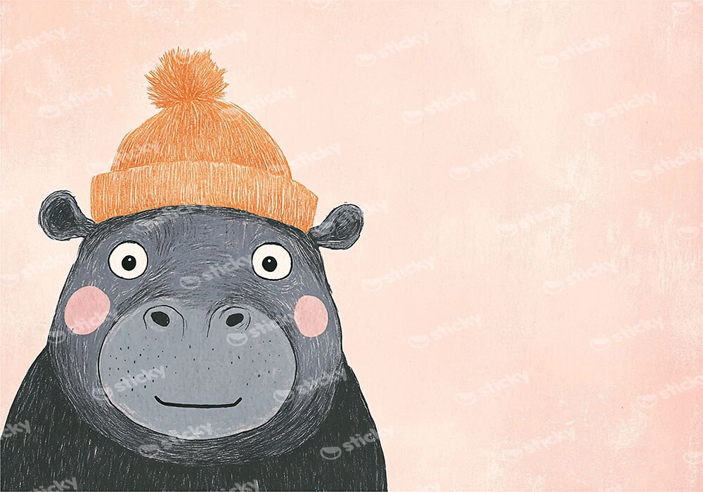 Πινακας σε καμβά HIPPO WITH BEANIE