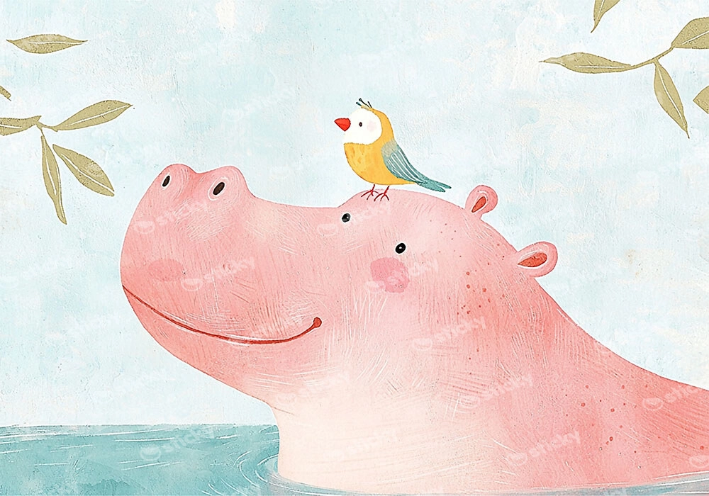 Πινακας σε καμβά HIPPO WITH BIRD