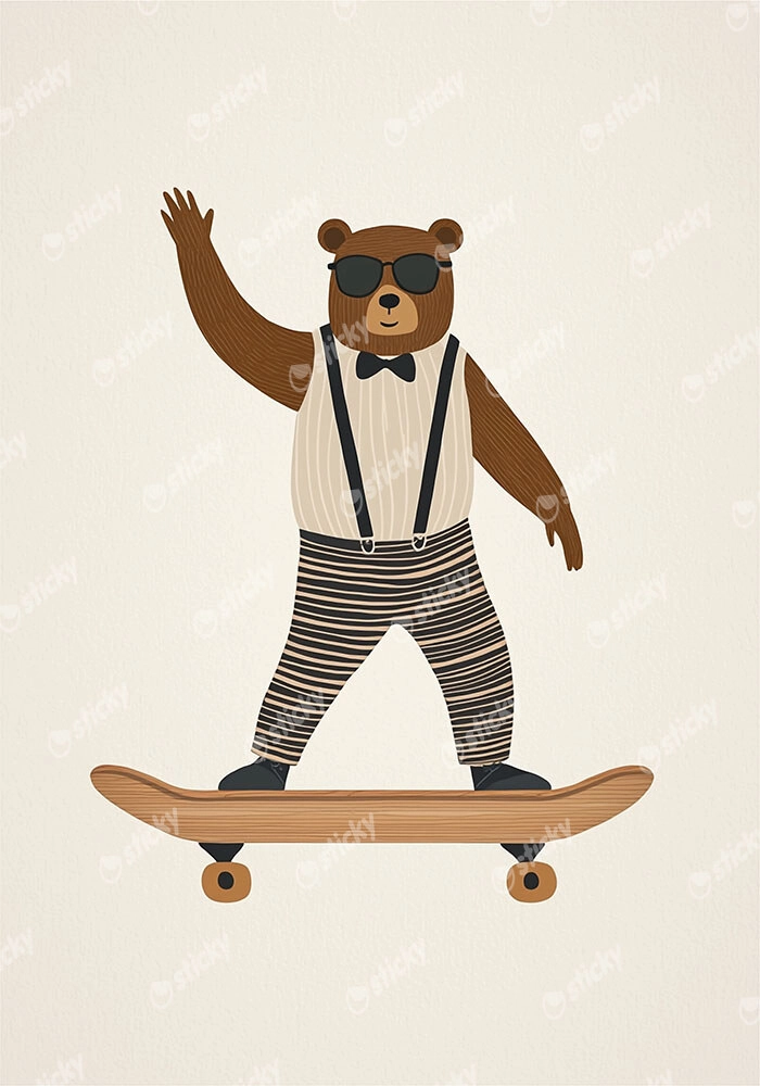 Πινακας σε καμβά BEAR ON SKATEBOARD