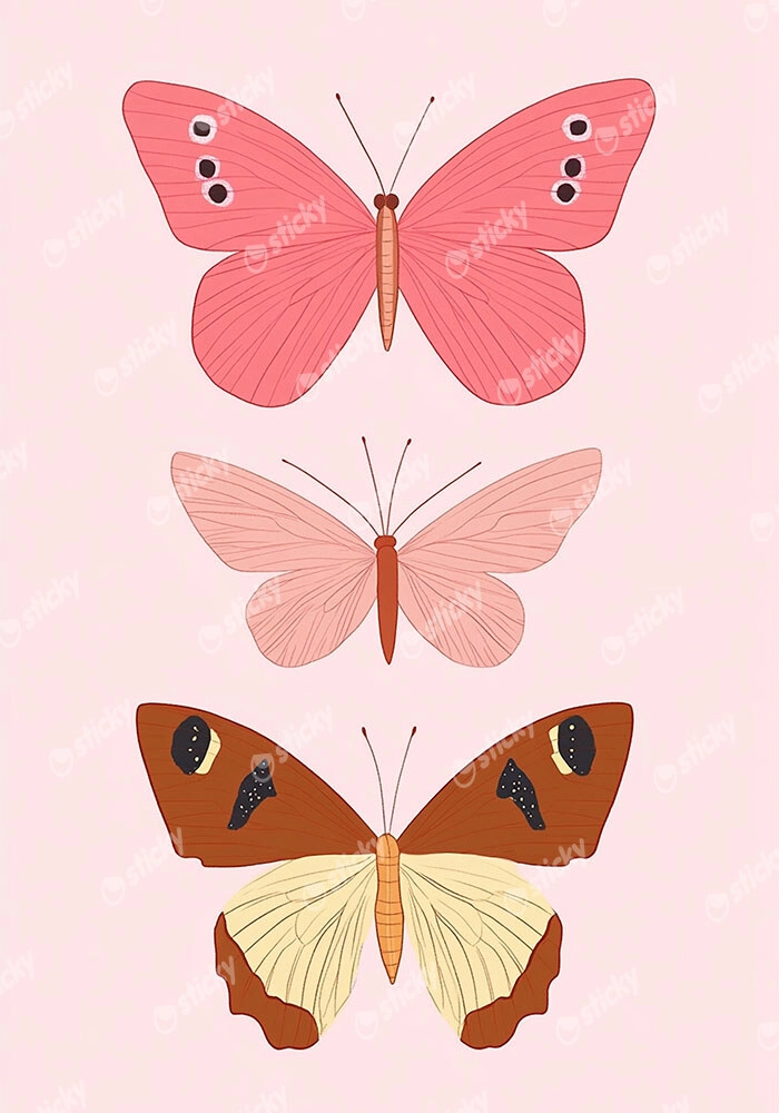 Πινακας σε καμβά BUTTERFLIES ON PINK