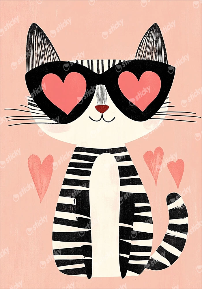 Πινακας σε καμβά CAT WITH HEART GLASSES