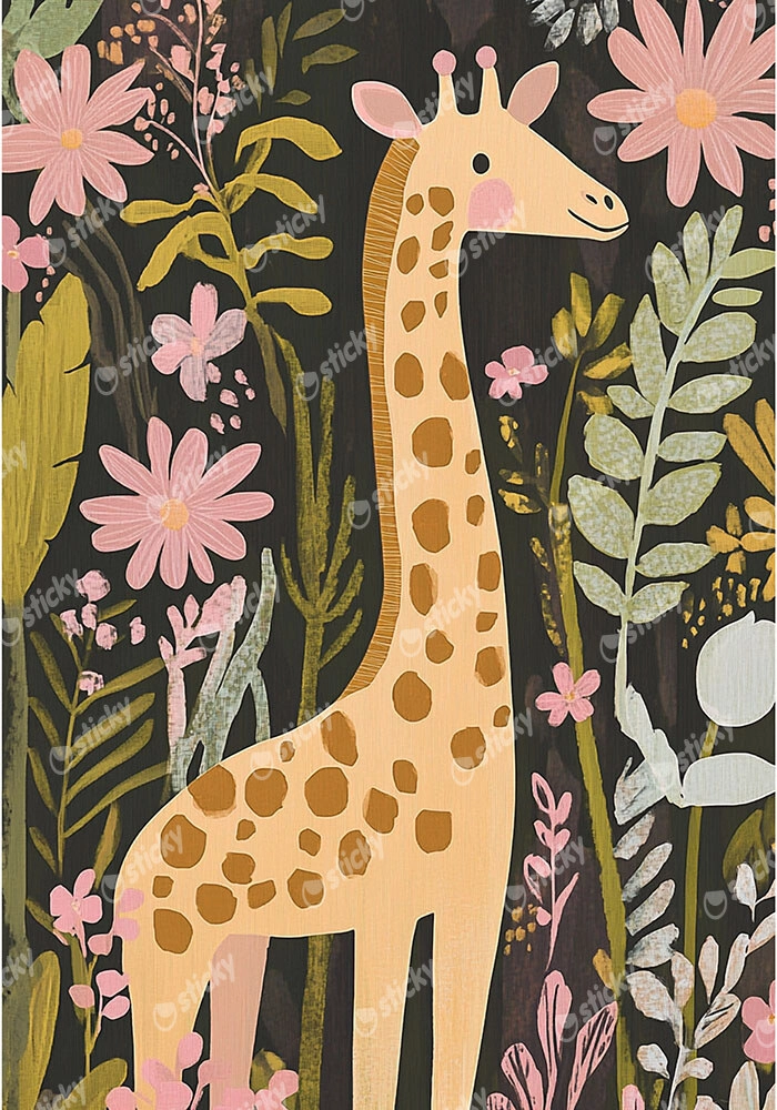 Πινακας σε καμβά GIRAFFE AMONG FLOWERS