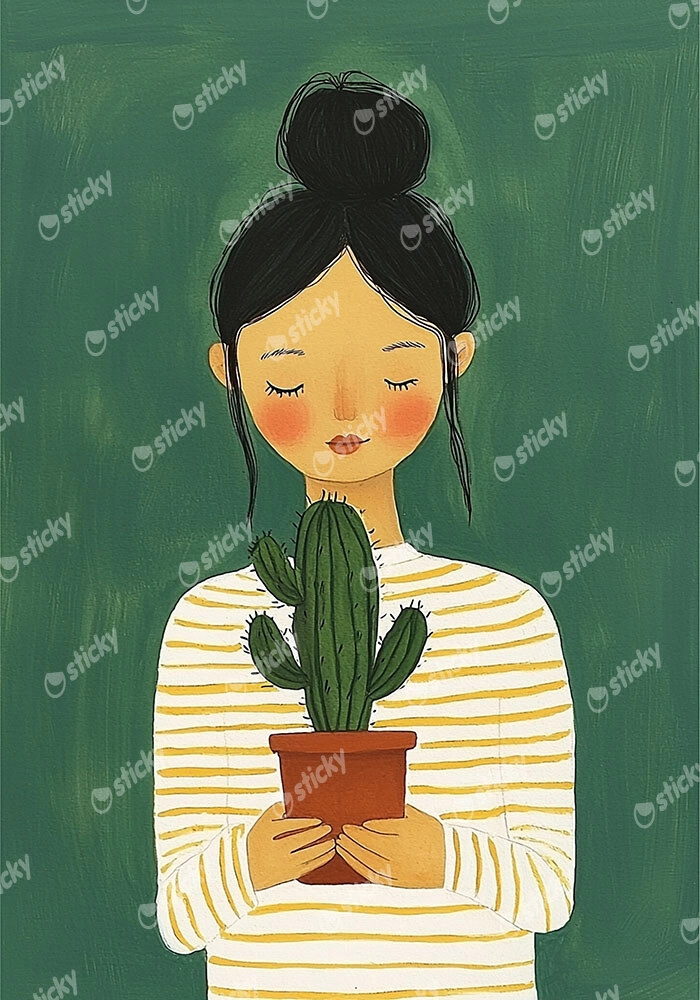 Πινακας σε καμβά GIRL WITH CACTUS