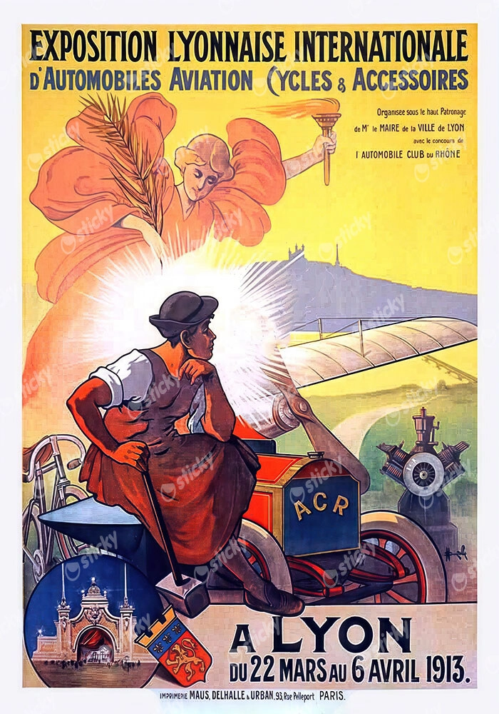 Πόστερ 1913 EXPOSITION LYONNAISE INTERNATIONALE D'AUTOMOBILES AVIATION