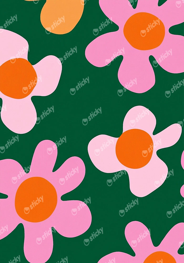 Πινακας σε καμβά PINK FLOWERS ON GREEN