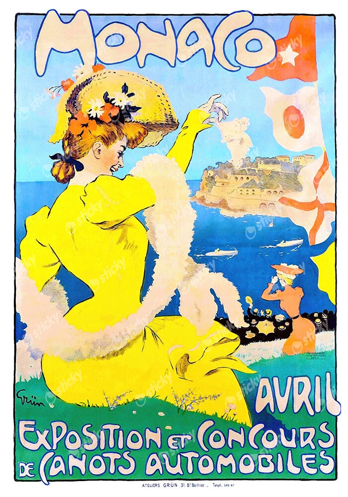 Πόστερ 1908 MONACO EXPOSITION ET CONCOURS DE CANOTS AUTOMOBILES