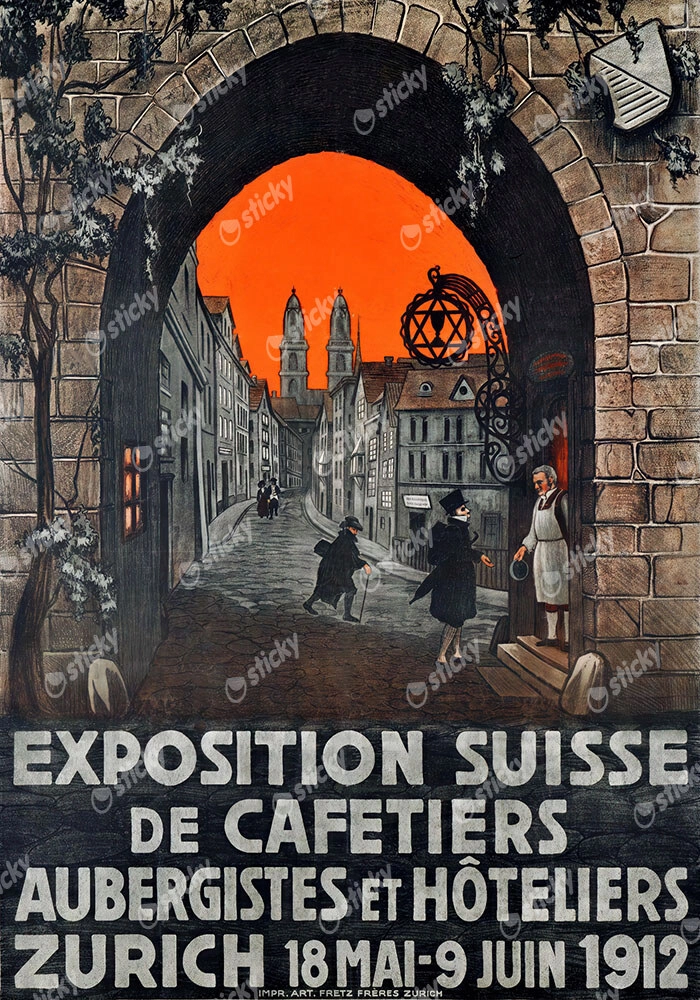 Πόστερ 1912 SWISS EXHIBITION OF COFFEE SHOPS INNS AND HOTELS