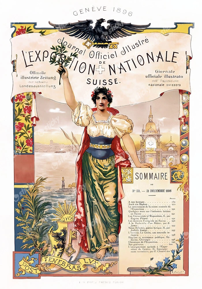 Πόστερ 1896 JOURNAL OFFICIEL ILLUSTRÉ DE L'EXPOSITION NATIONALE SUISSE