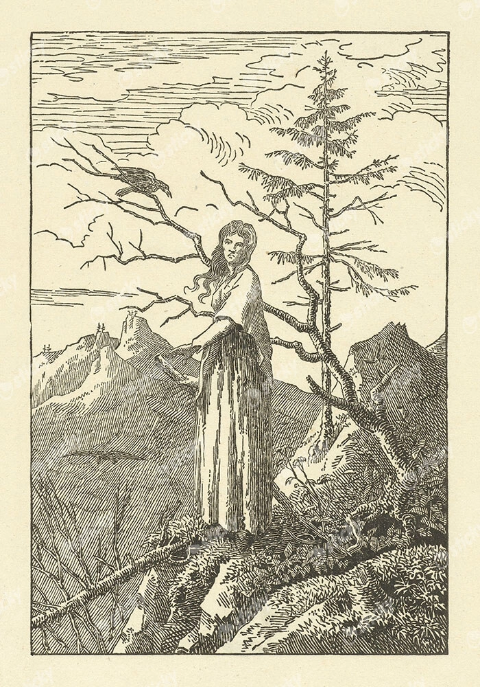 Πίνακας σε Καμβά CASPAR DAVID FRIEDRICH - WOMAN WITH A RAVEN AT AN ABYSS