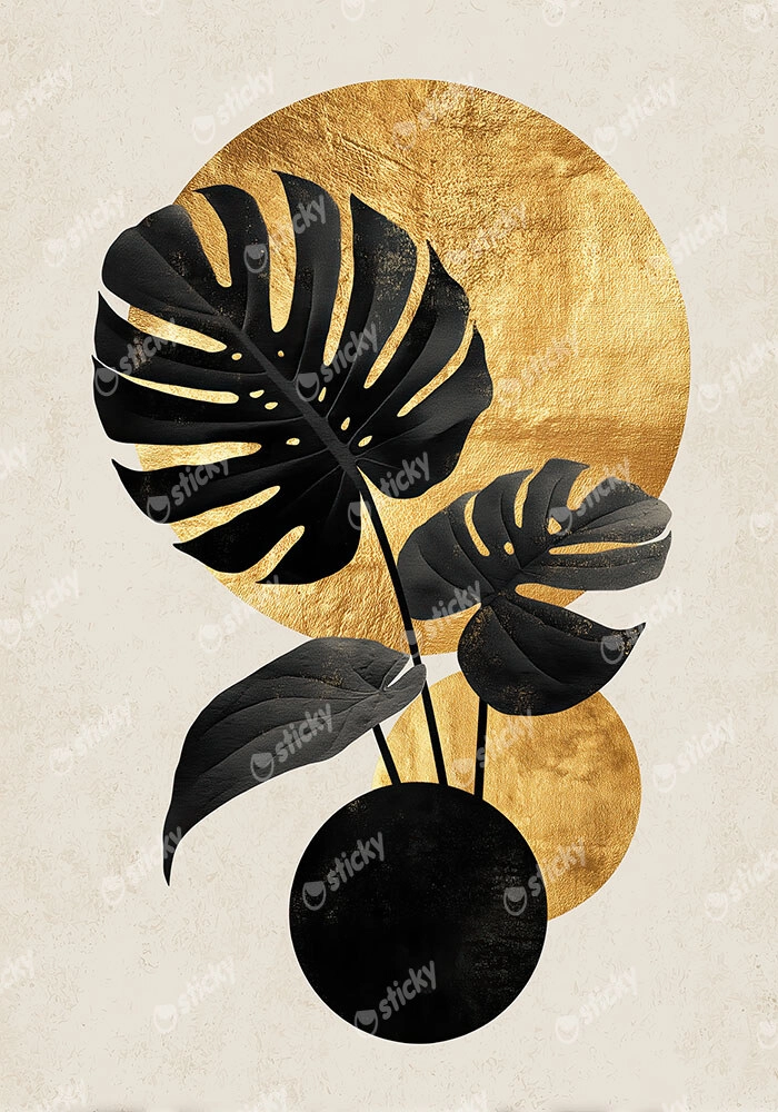 Πίνακας σε Καμβά BOHO LUXURY CIRCLES AND LEAVES 2