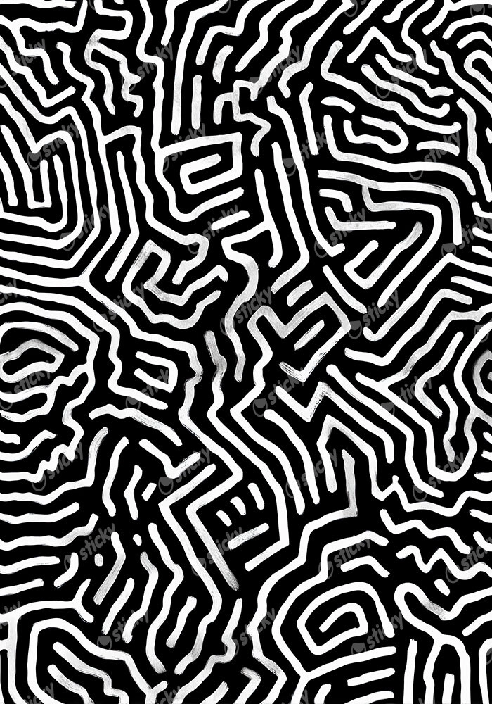 Πίνακας σε Καμβά BOHO BLACK & WHITE CHAOTIC TANGLED LINES