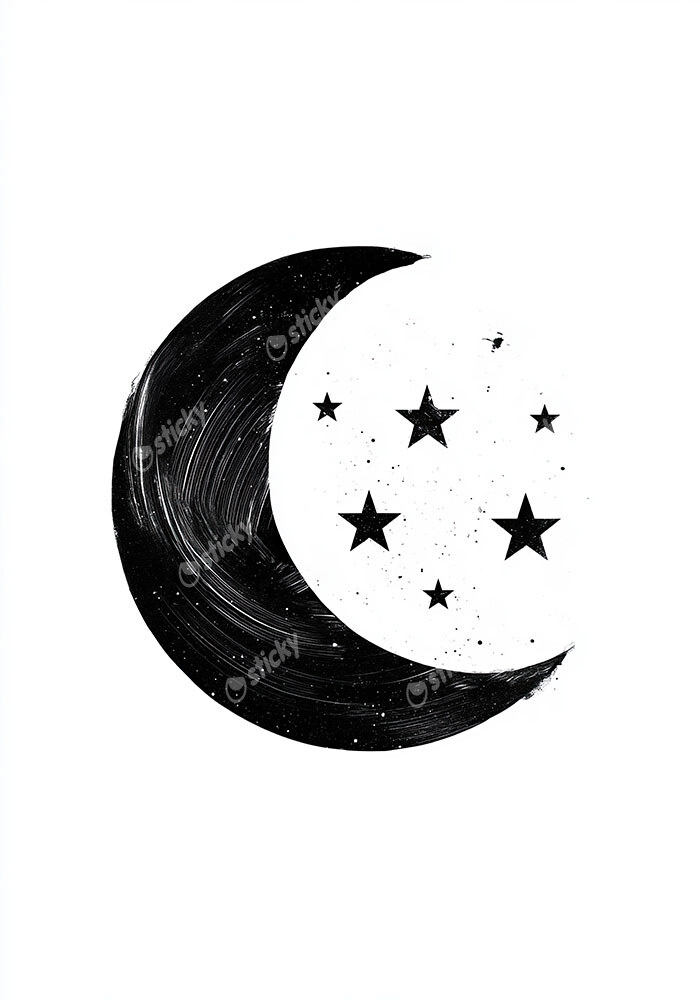 Πίνακας σε Καμβά BOHO BLACK & WHITE CRESCENT MOON