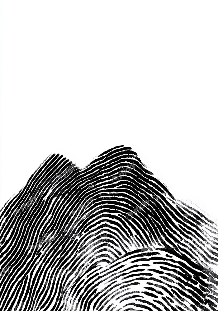 Πίνακας σε Καμβά BOHO BLACK & WHITE FINGERPRINT MOUNTAIN