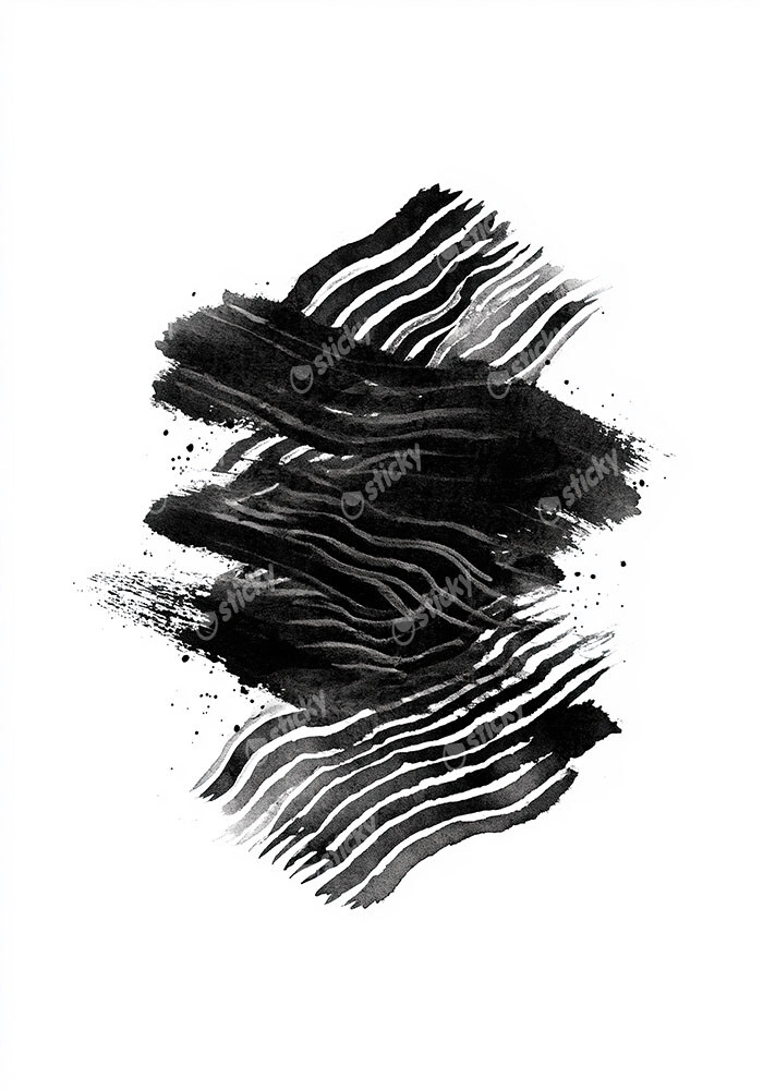 Πίνακας σε Καμβά BOHO BLACK & WHITE WAVE BRUSH STROKE INK PAINT STAINS