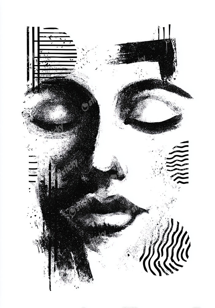 Πίνακας σε Καμβά BOHO BLACK & WHITE WOMAN FACE