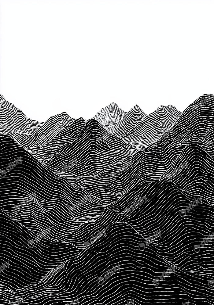 Πίνακας σε Καμβά BOHO BLACK & WHITE ABSTRACT MOUNTAINS