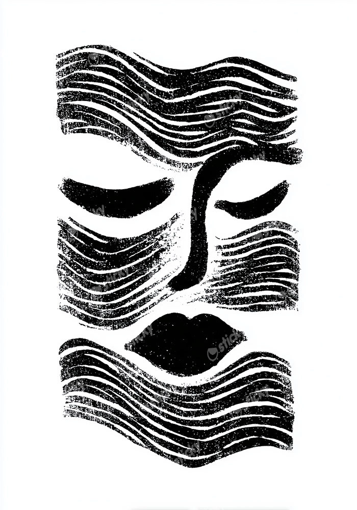 Πίνακας σε Καμβά BOHO BLACK & WHITE ABSTRACT WOMAN FACE