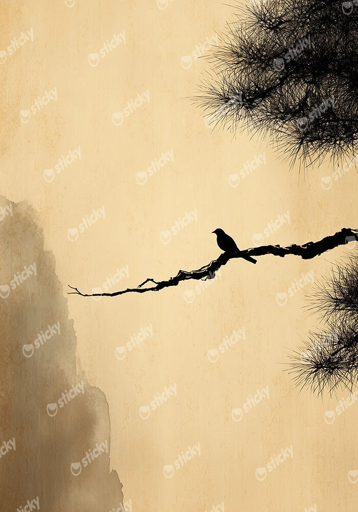 Πίνακας σε Καμβά JAPANDI BIRD ON BRANCH