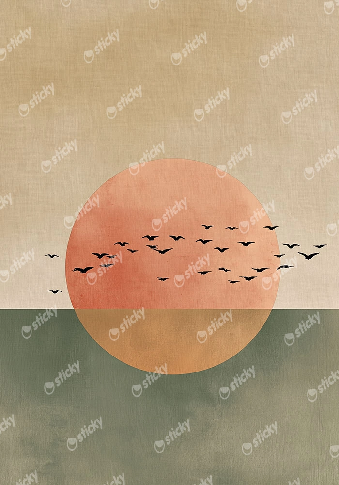 Πίνακας σε Καμβά JAPANDI BIRDS WITH SUN