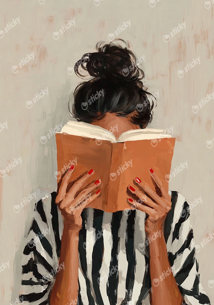 Πίνακας σε Καμβά AFROCENTRIC WOMAN HIDING BEHIND BOOK WHITE