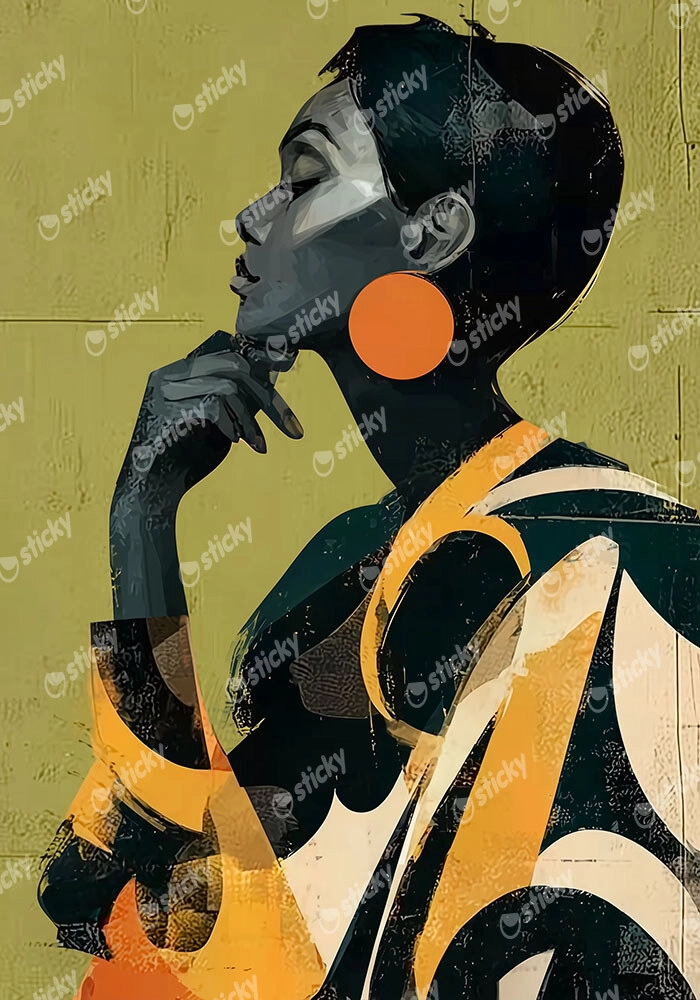 Πίνακας σε Καμβά AFROCENTRIC WOMAN PICKING FLOWERS