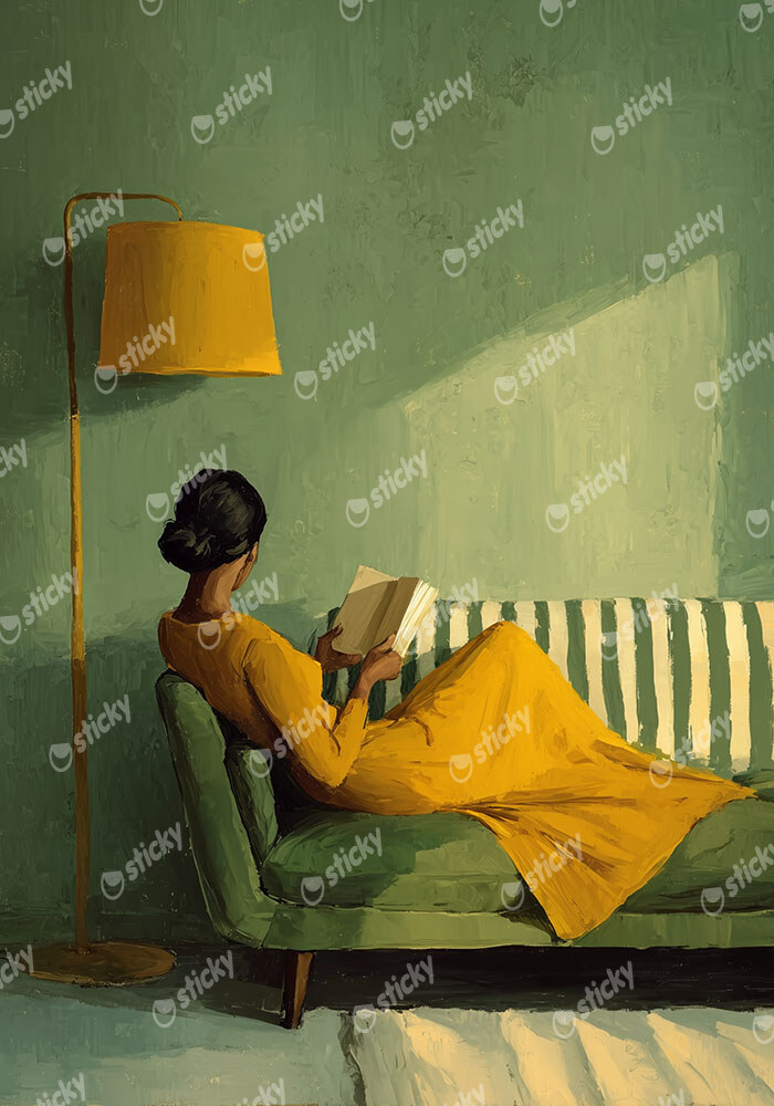 Πίνακας σε Καμβά AFROCENTRIC WOMAN READING GREEN