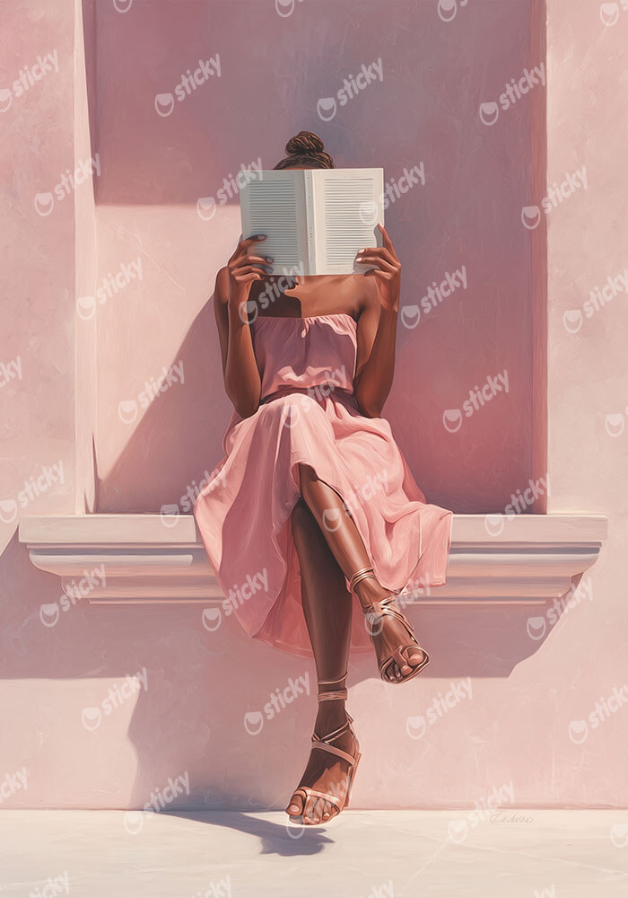 Πίνακας σε Καμβά AFROCENTRIC WOMAN READING PINK