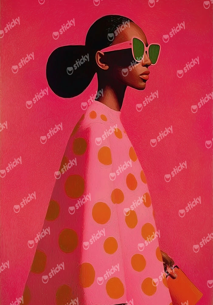 Πίνακας σε Καμβά AFROCENTRIC WOMAN IN PINK DOTTED DRESS