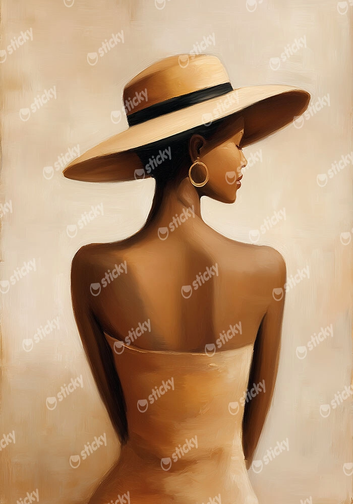 Πίνακας σε Καμβά AFROCENTRIC WOMAN WITH HAT BEIGE