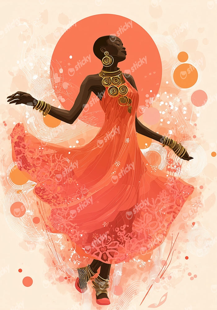 Πίνακας σε Καμβά AFROCENTRIC WOMAN IN CORAL DRESS