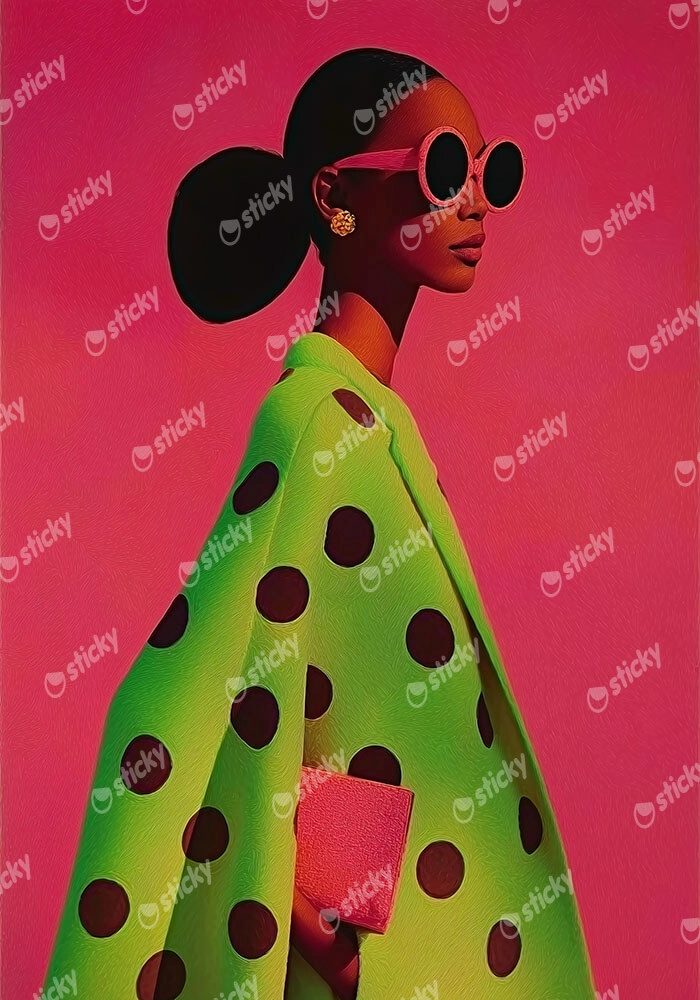 Πίνακας σε Καμβά AFROCENTRIC WOMAN IN GREEN DOTTED DRESS