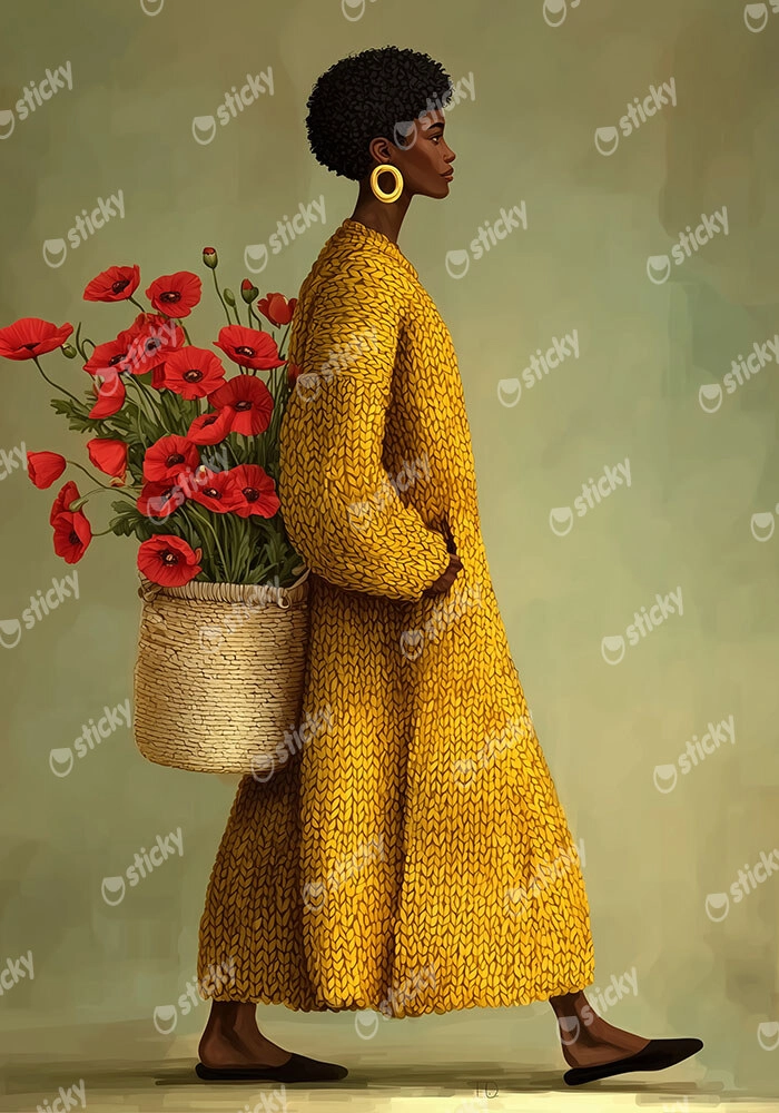 Πίνακας σε Καμβά AFROCENTRIC WOMAN CARRYING FLOWERS