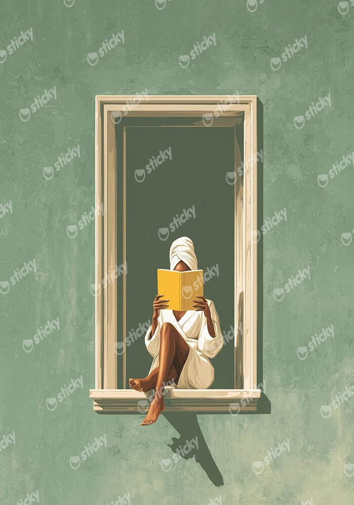 Πίνακας σε Καμβά AFROCENTRIC WOMAN READING ON WINDOW
