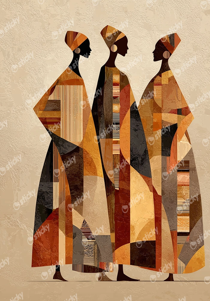 Πίνακας σε Καμβά AFROCENTRIC THREE FIGURES EARTHY COLORS