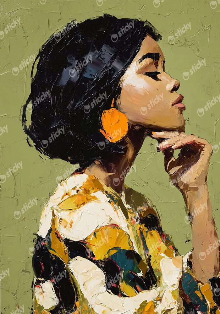 Πίνακας σε Καμβά AFROCENTRIC STYLIZED WOMAN WITH BRUSH STROKES