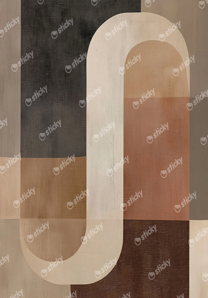 Poster BROWN BEIGE AND WHITE CURVED SHAPES