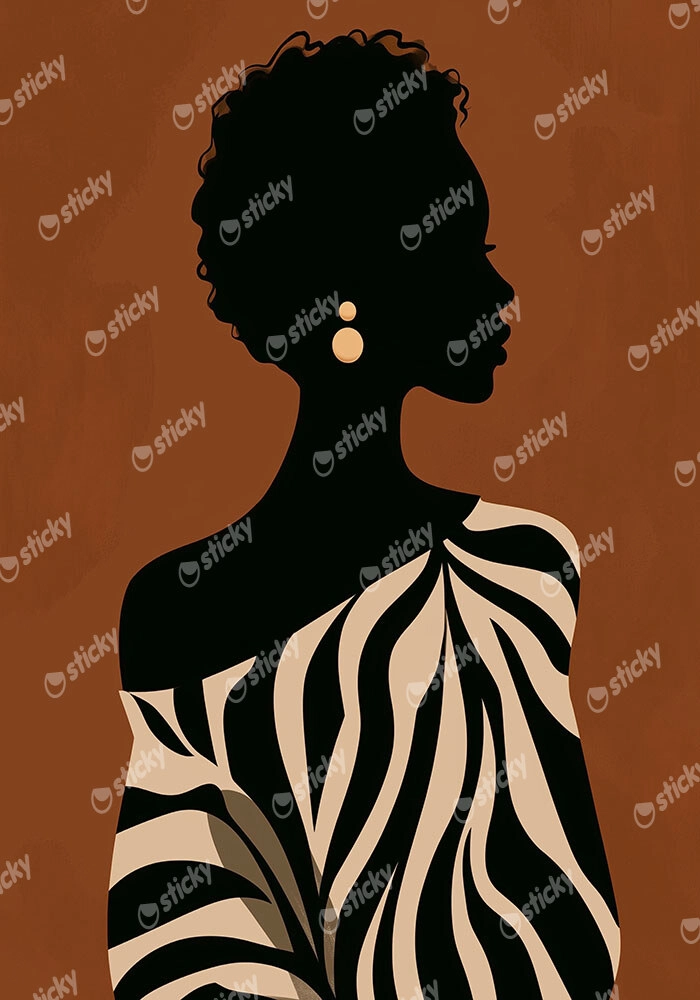 Poster AFROCENTRIC FEMALE SILHOUETTE WITH ZEBRA DRESS