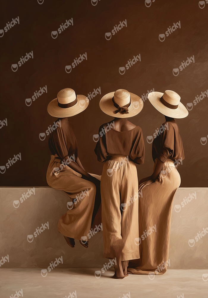 Poster AFROCENTRIC THREE WOMEN WITH HATS BROWN