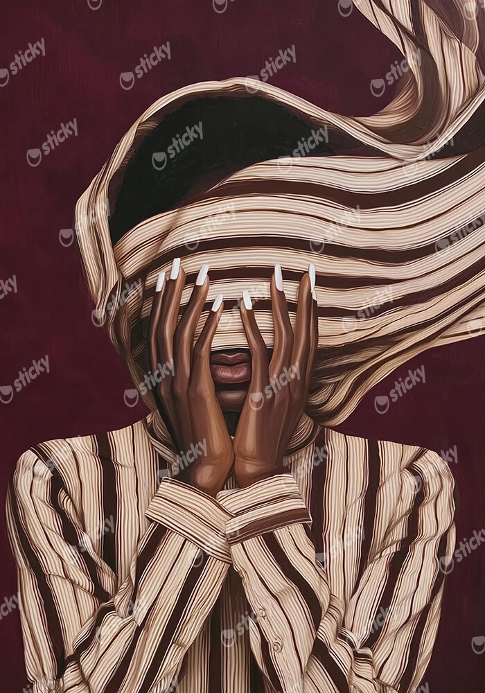 Poster AFROCENTRIC WOMAN COVERING FACE BURGUNDY