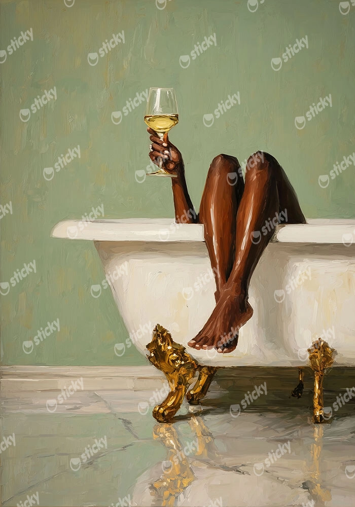 Poster AFROCENTRIC WOMAN DRINKING IN BATHTUB
