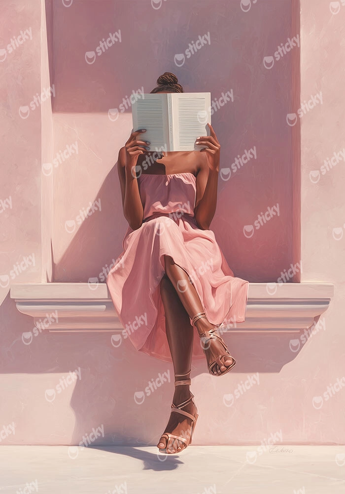 Poster AFROCENTRIC WOMAN READING PINK