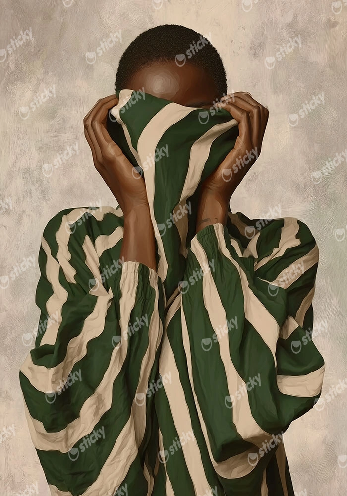 Poster AFROCENTRIC WOMAN WITH STRIPED SWEATER BEIGE