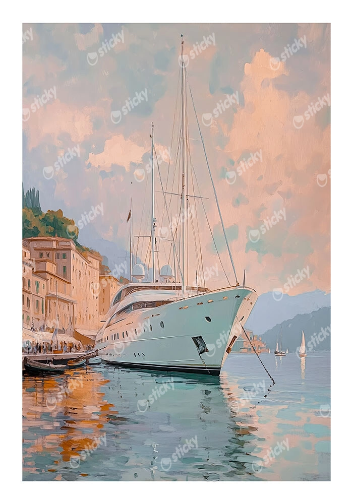 Poster VINTAGE PASTEL BOAT IN HARBOR 3